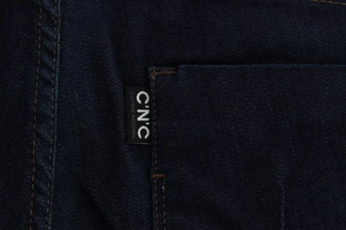 Blue Cotton Blend Slim Fit Jeans
