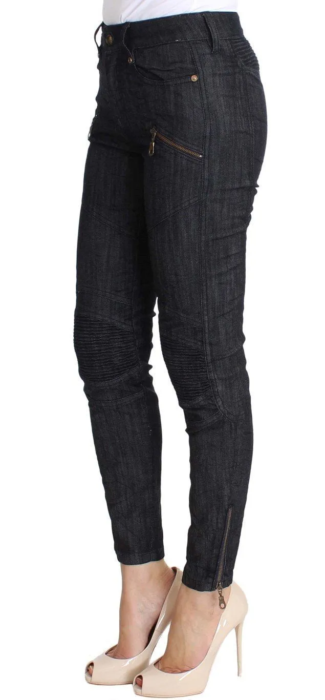 Blue Cropped Cotton Stretch Skinny Slim Fit Jeans