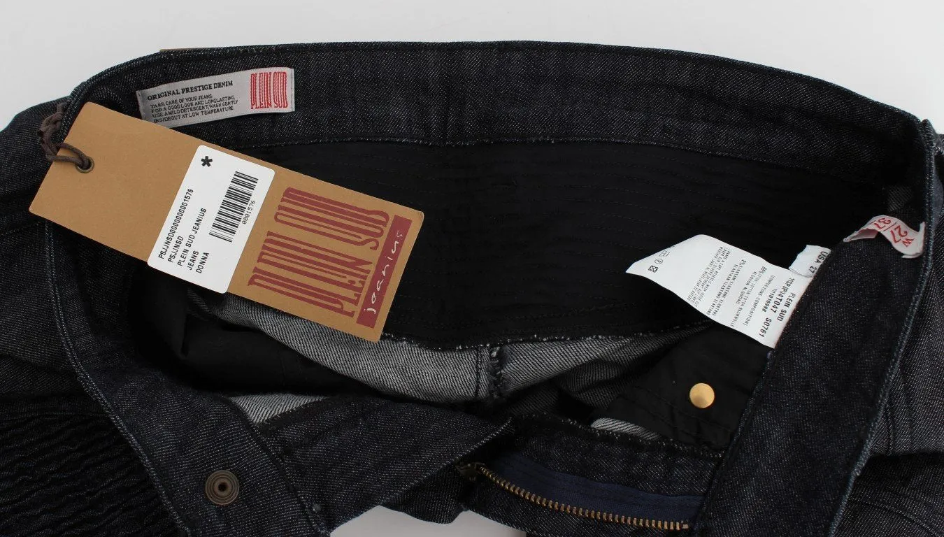 Blue Cropped Cotton Stretch Skinny Slim Fit Jeans