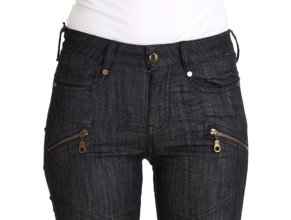 Blue Cropped Cotton Stretch Skinny Slim Fit Jeans