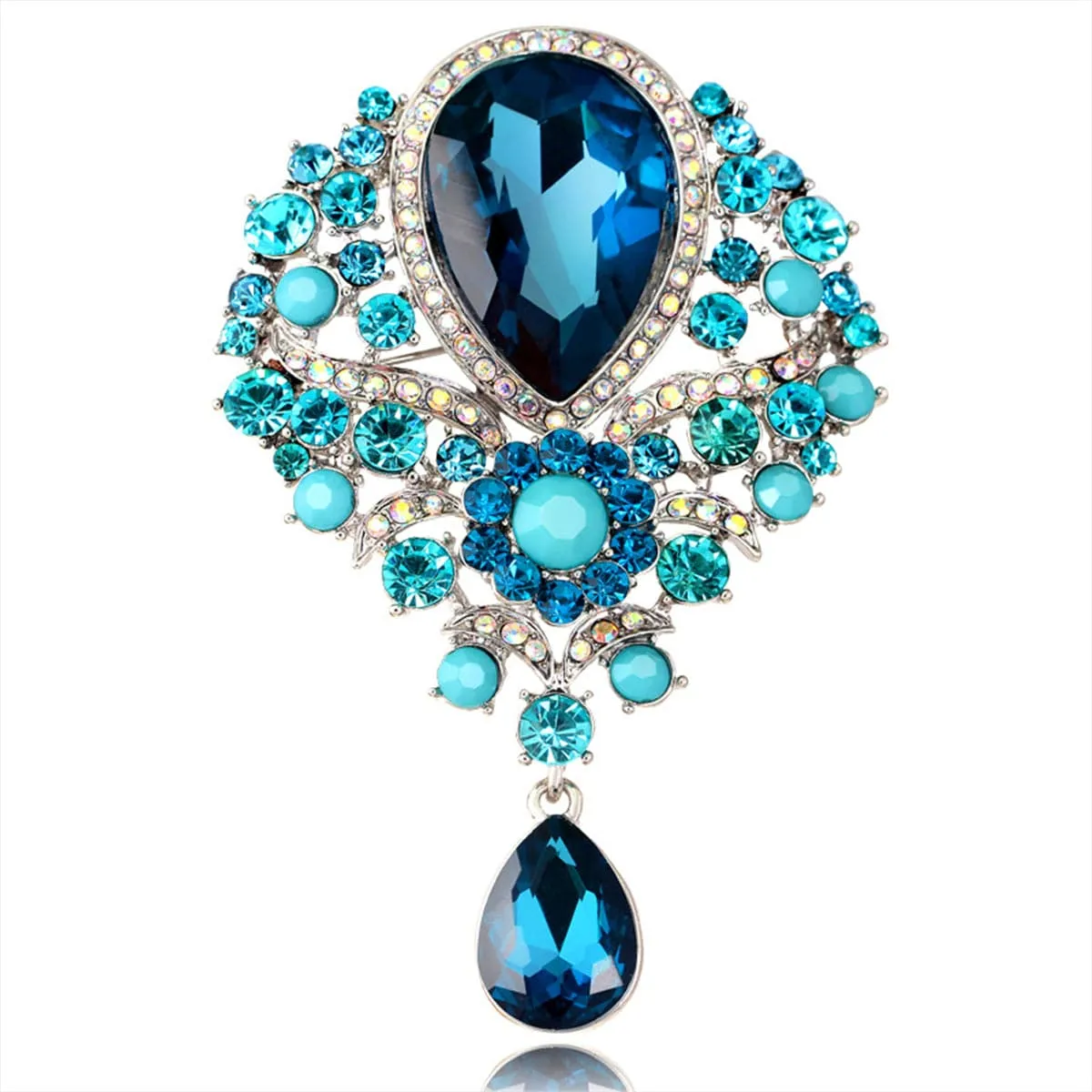 Blue Crystal & Cubic Zirconia Botany Brooch