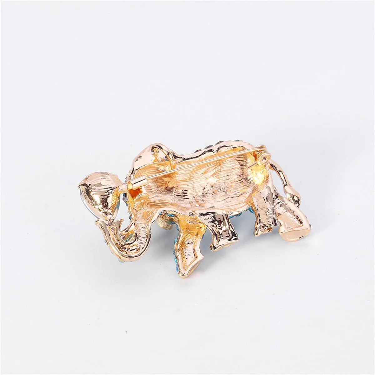 Blue Cubic Zirconia & Crystal Elephant Drop Brooch
