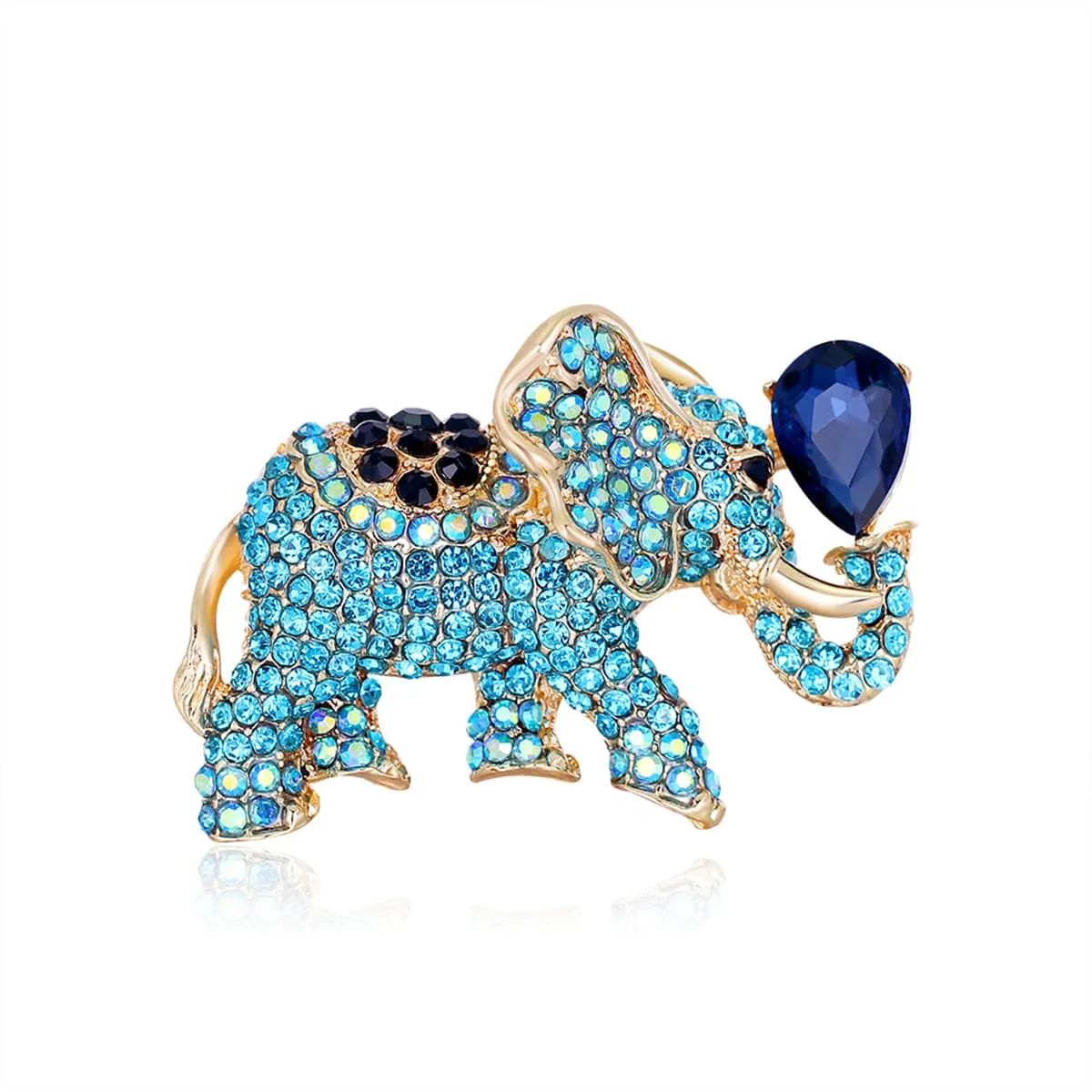 Blue Cubic Zirconia & Crystal Elephant Drop Brooch