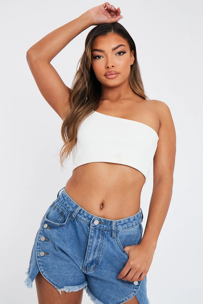 Blue Denim Raw Hem Flowy Shorts - Heidi