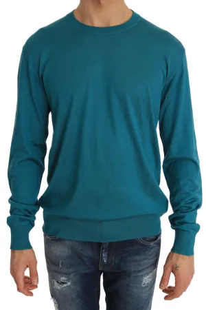 Blue Silk Pullover Crewneck Top
