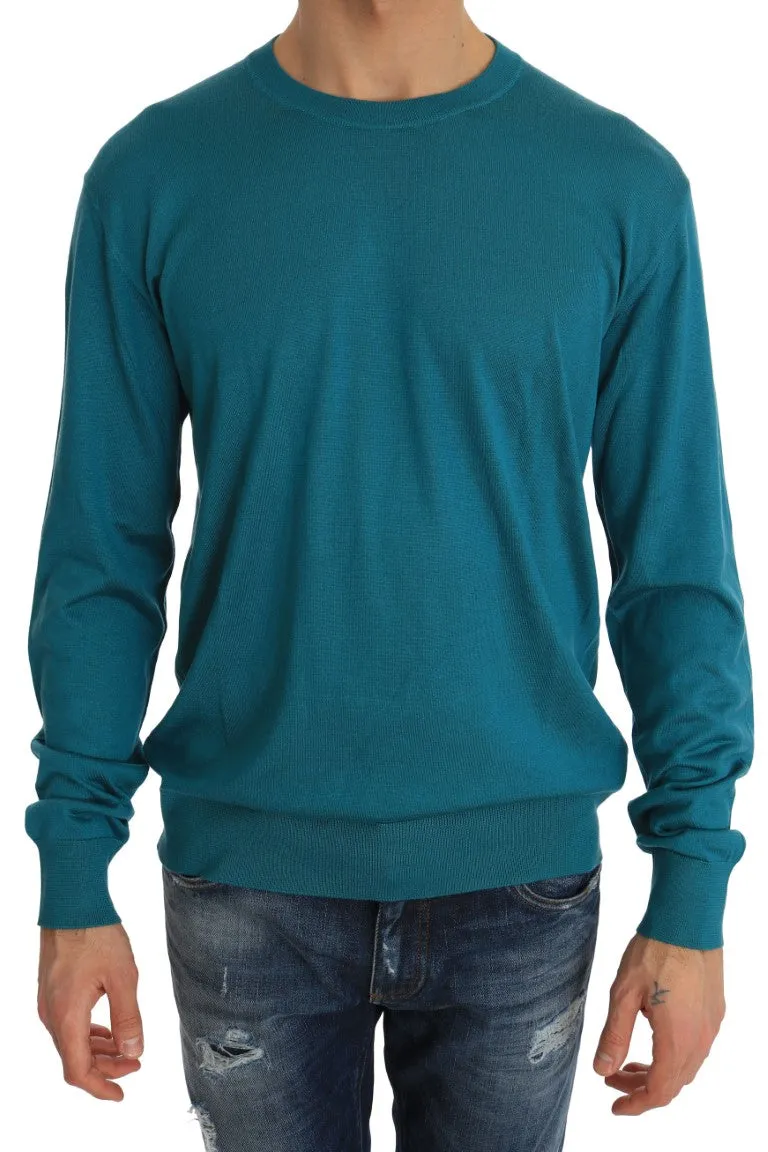 Blue Silk Pullover Crewneck Top