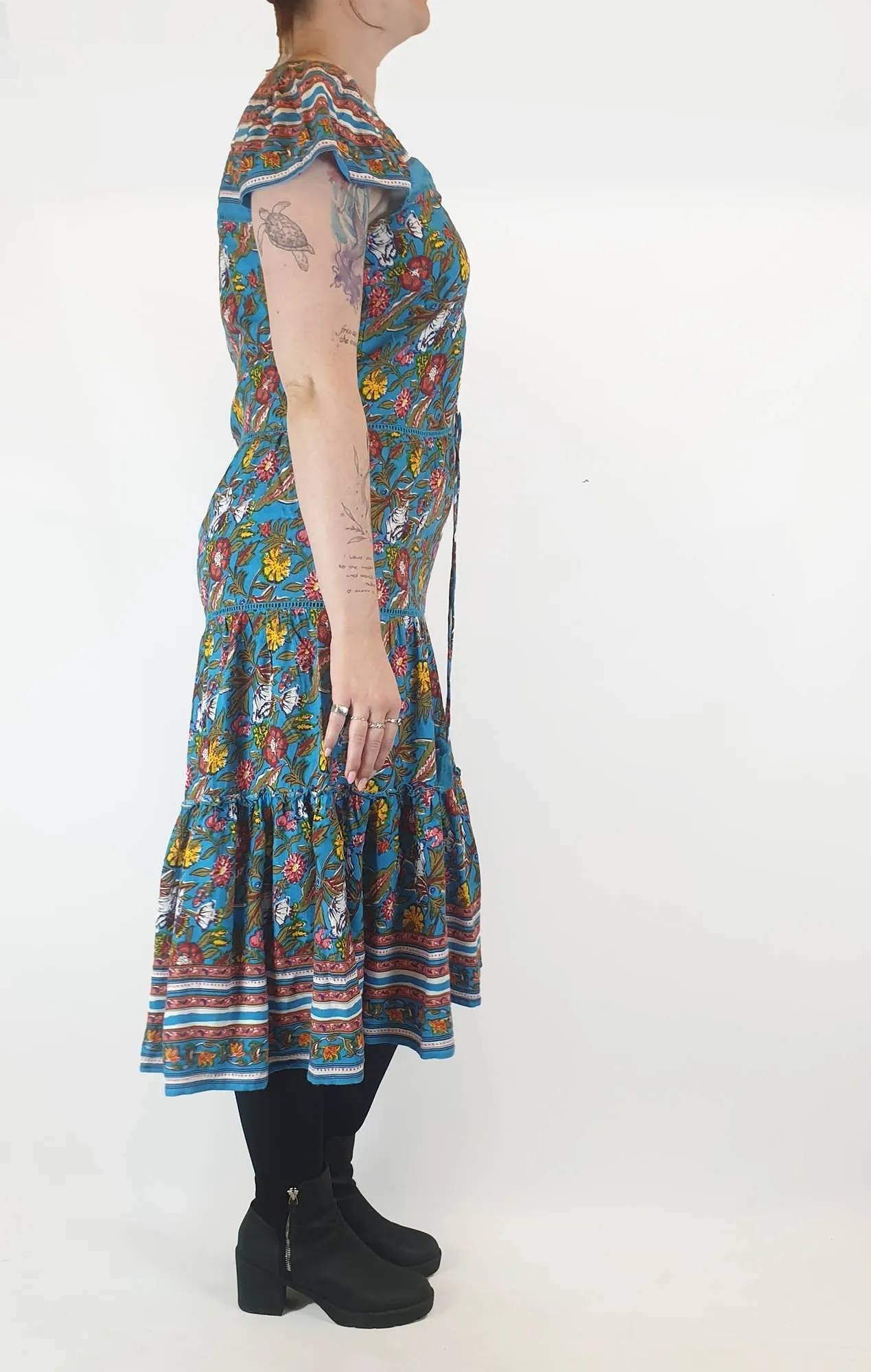 Boom Shankar blue floral print cap sleeve dress size 12