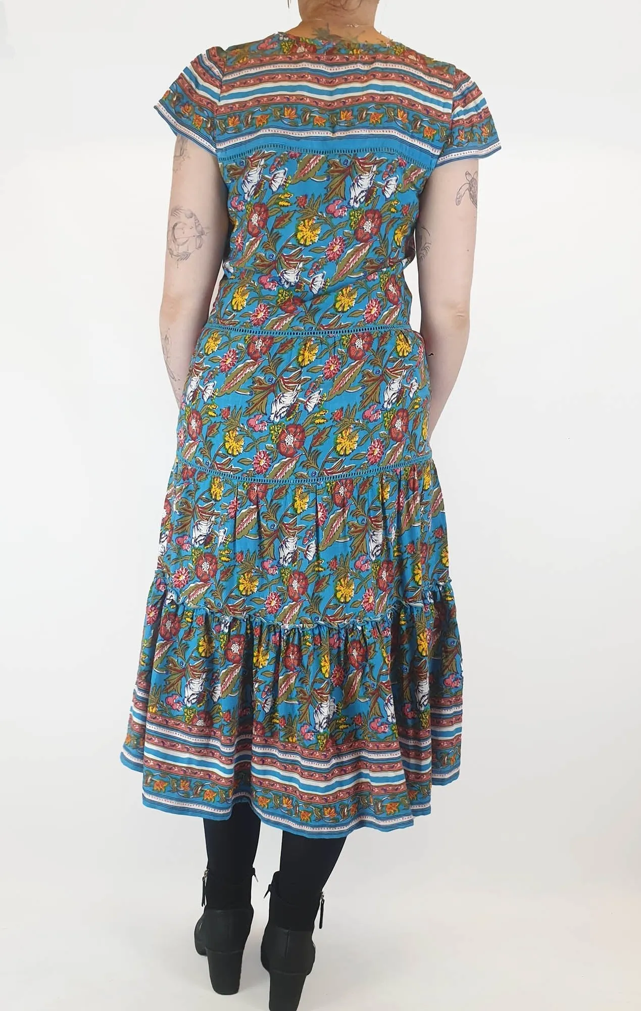 Boom Shankar blue floral print cap sleeve dress size 12