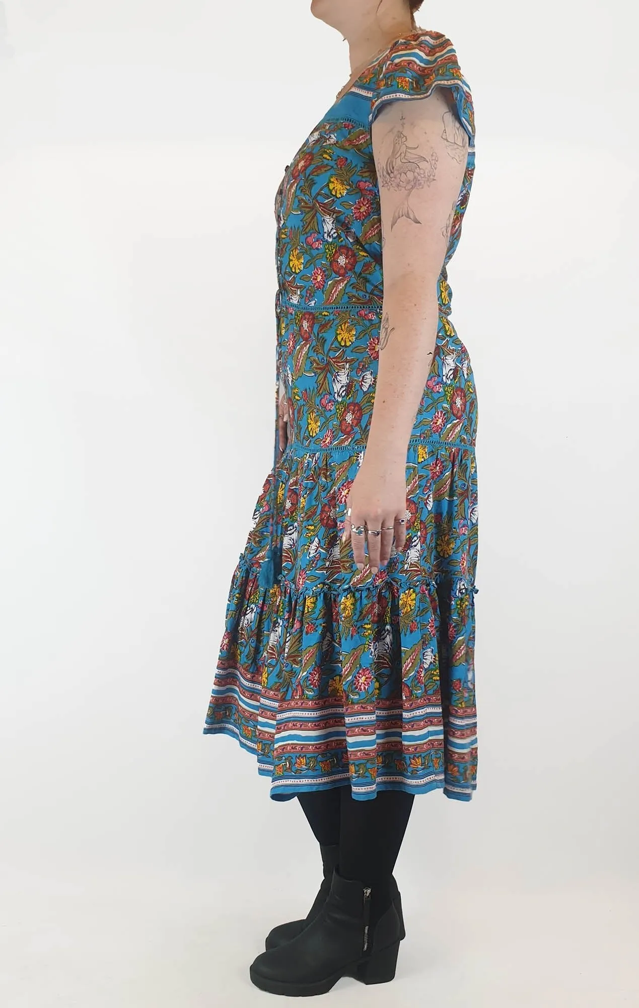 Boom Shankar blue floral print cap sleeve dress size 12