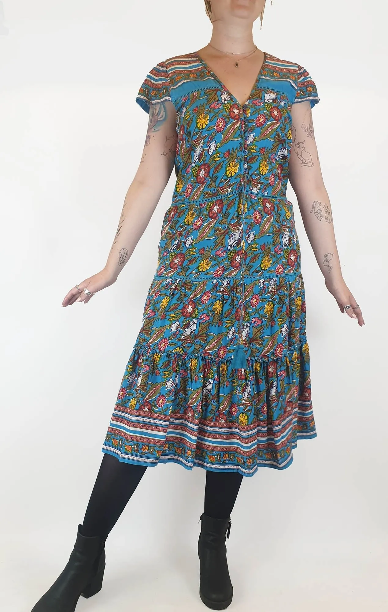 Boom Shankar blue floral print cap sleeve dress size 12