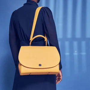 briffani jut interchangeable flap satchel - maize with gunmetal