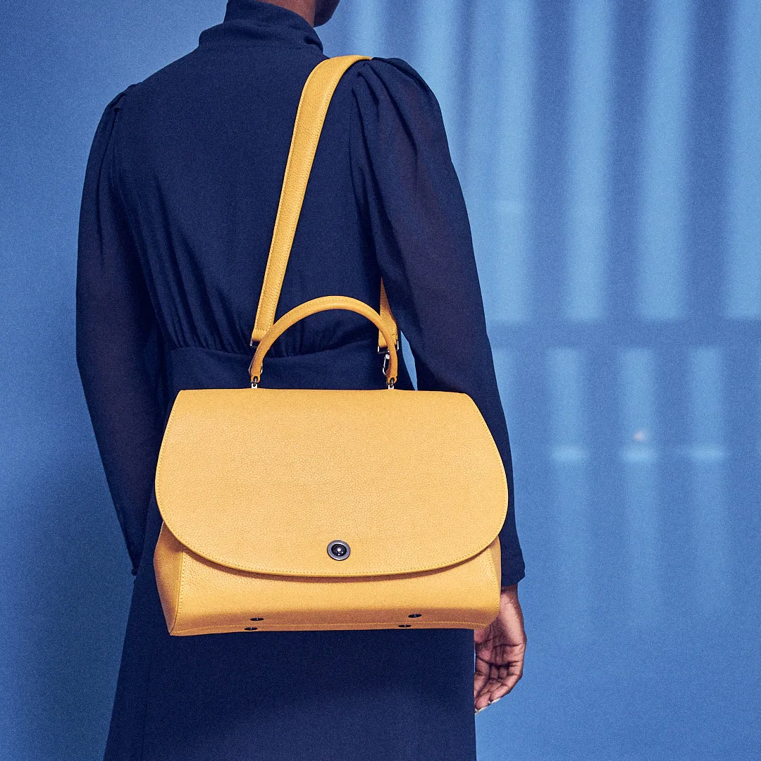 briffani jut interchangeable flap satchel - maize with gunmetal