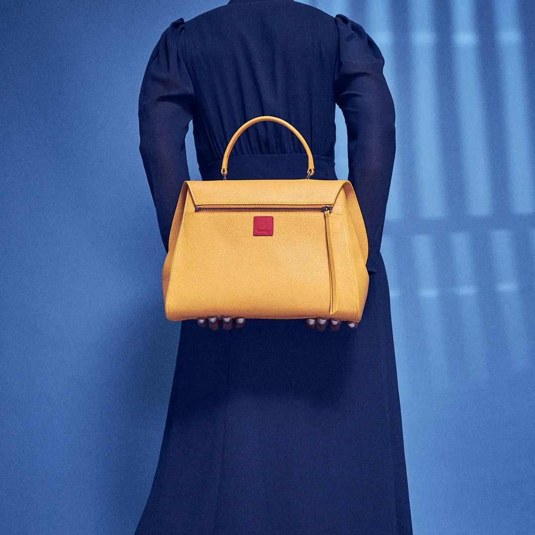 briffani jut interchangeable flap satchel - maize with gunmetal