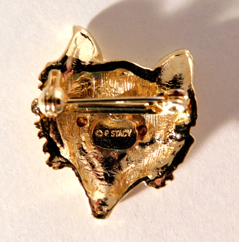Brooch Fox Mask with Red Eyes Gold Tone P. Stacy Pin