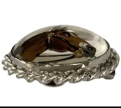 Brooch Reverse Painted Carved Crystal in a Sterling Silver FrameVintage