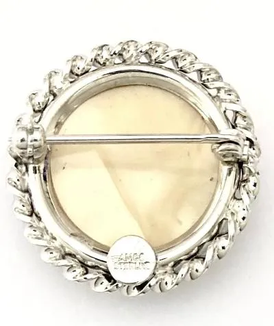 Brooch Reverse Painted Carved Crystal in a Sterling Silver FrameVintage