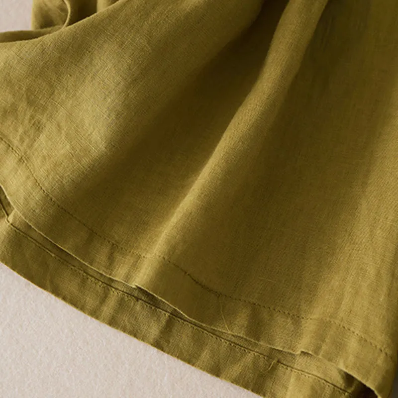 Buddha Stones Casual Solid Plain Color Cotton Linen Women's Shorts With Pockets