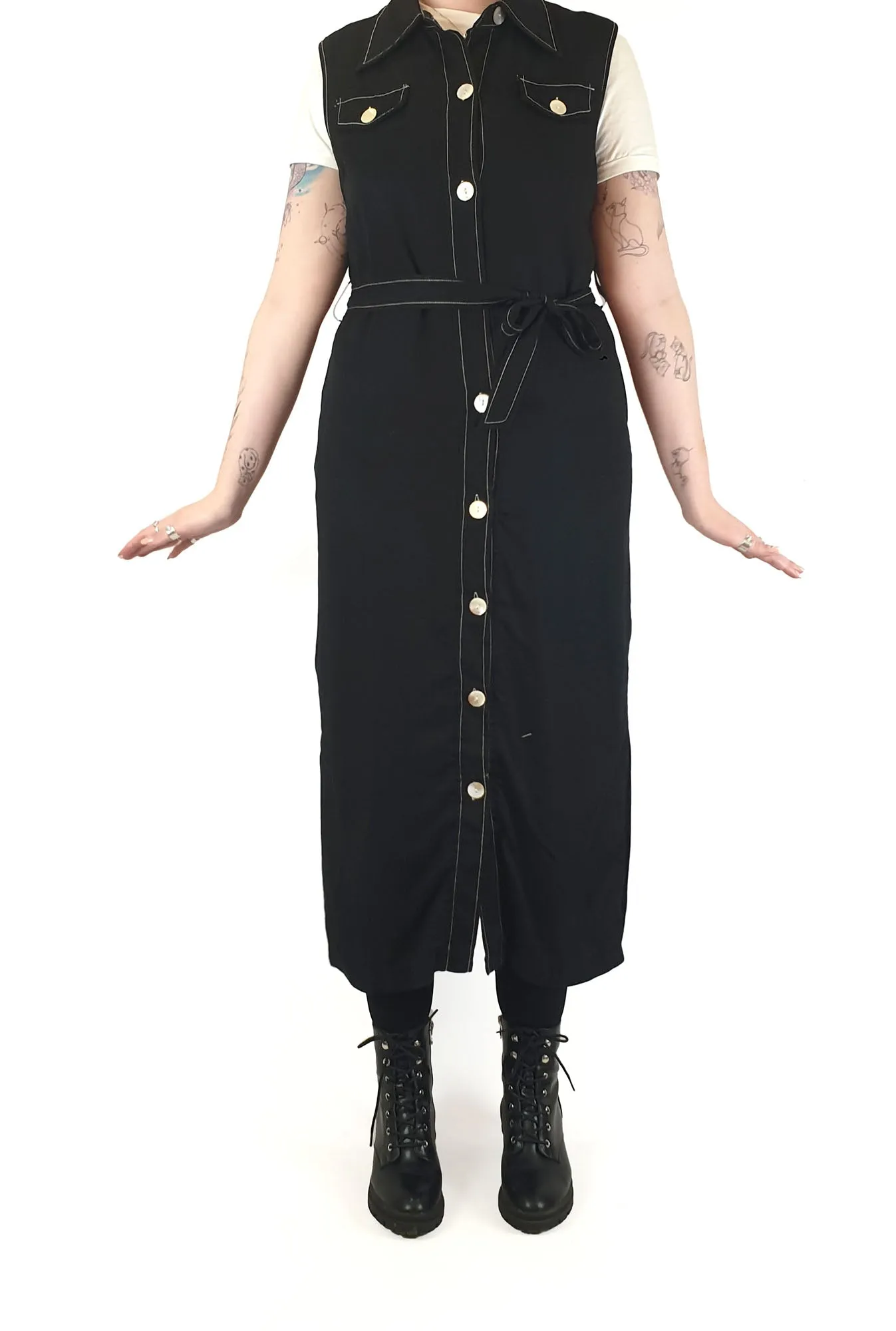 Bul black sleeveless maxi dress with contrasting stitching size 12