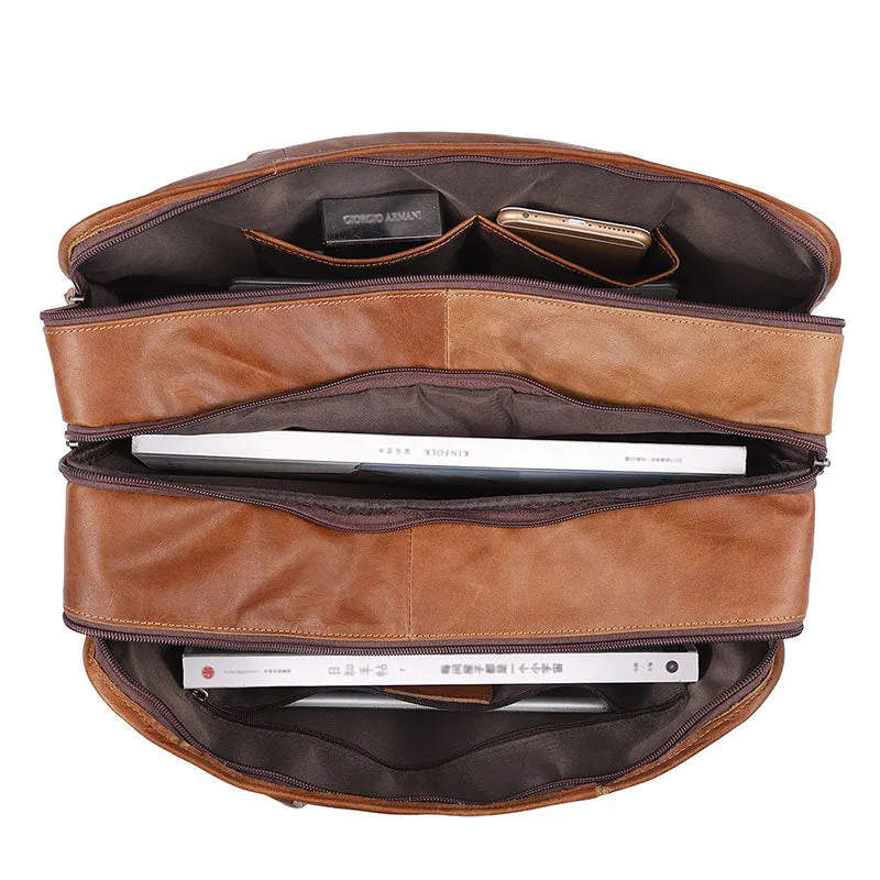 Business Travel Handbags Genuine Leather Brown Laptop Bags