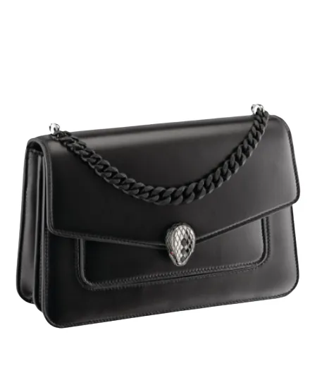 BVLGARI Black Leather Serpenti Forever Cross-body Bag One Size