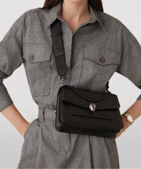 BVLGARI Black Leather Serpenti Forever Cross-body Bag One Size