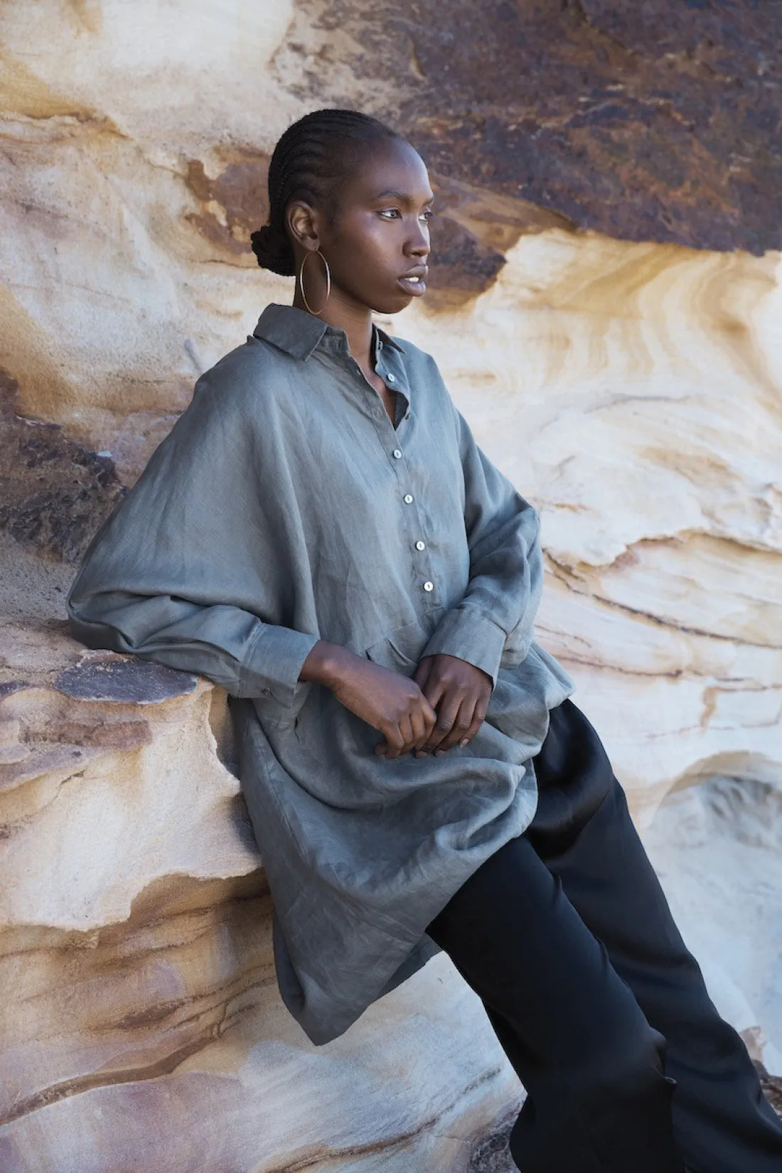 Byron Oversized Shirt Dress Smoke