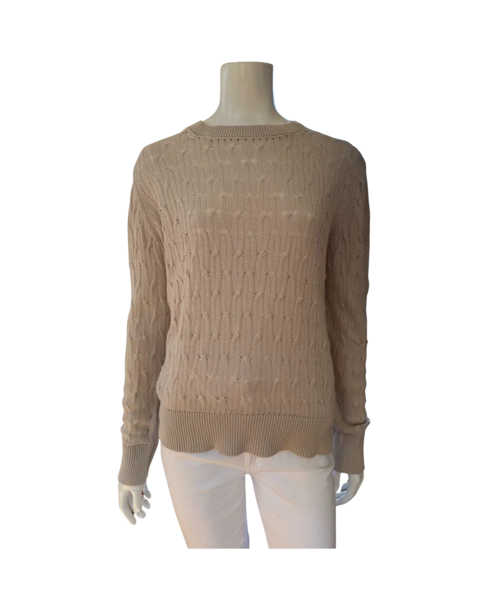 Cable Crew Sweater in Beige by Cortland Park