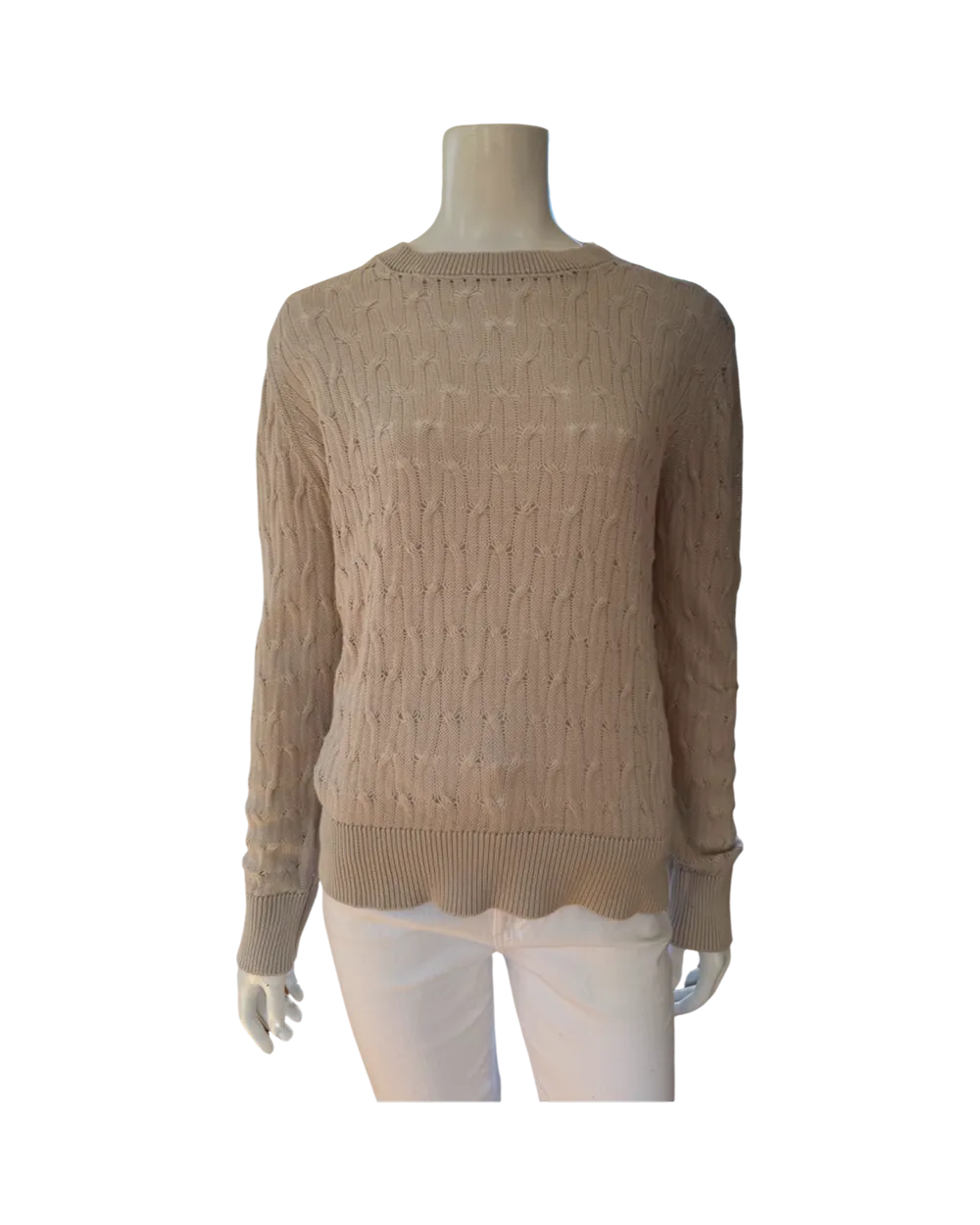 Cable Crew Sweater in Beige by Cortland Park