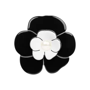 Camellia Medium Pearl Black White Brooch