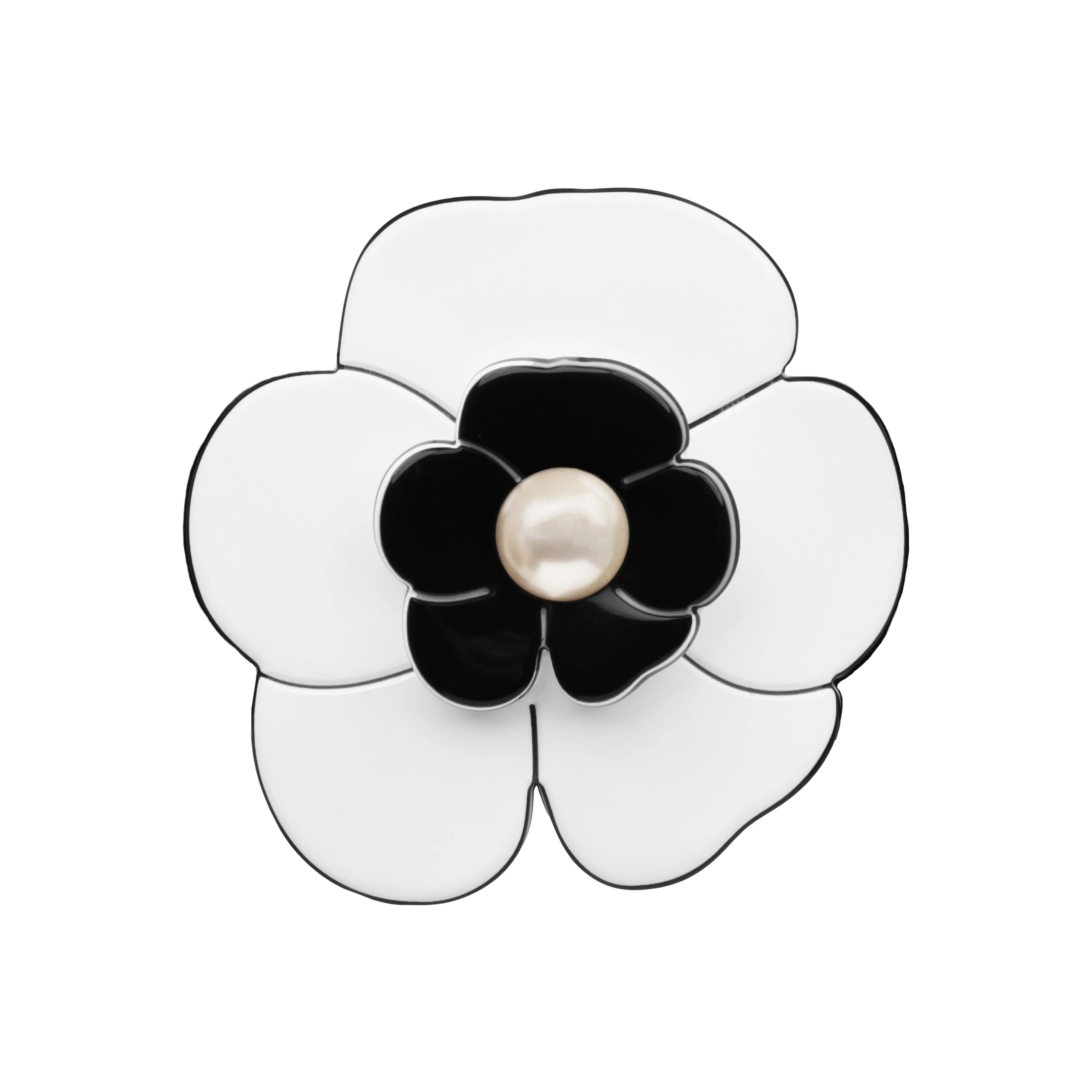 Camellia Medium Pearl White Black Brooch