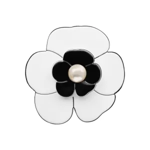 Camellia Medium Pearl White Black Brooch