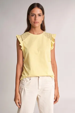 Camiseta con encaje y volantes en las mangas