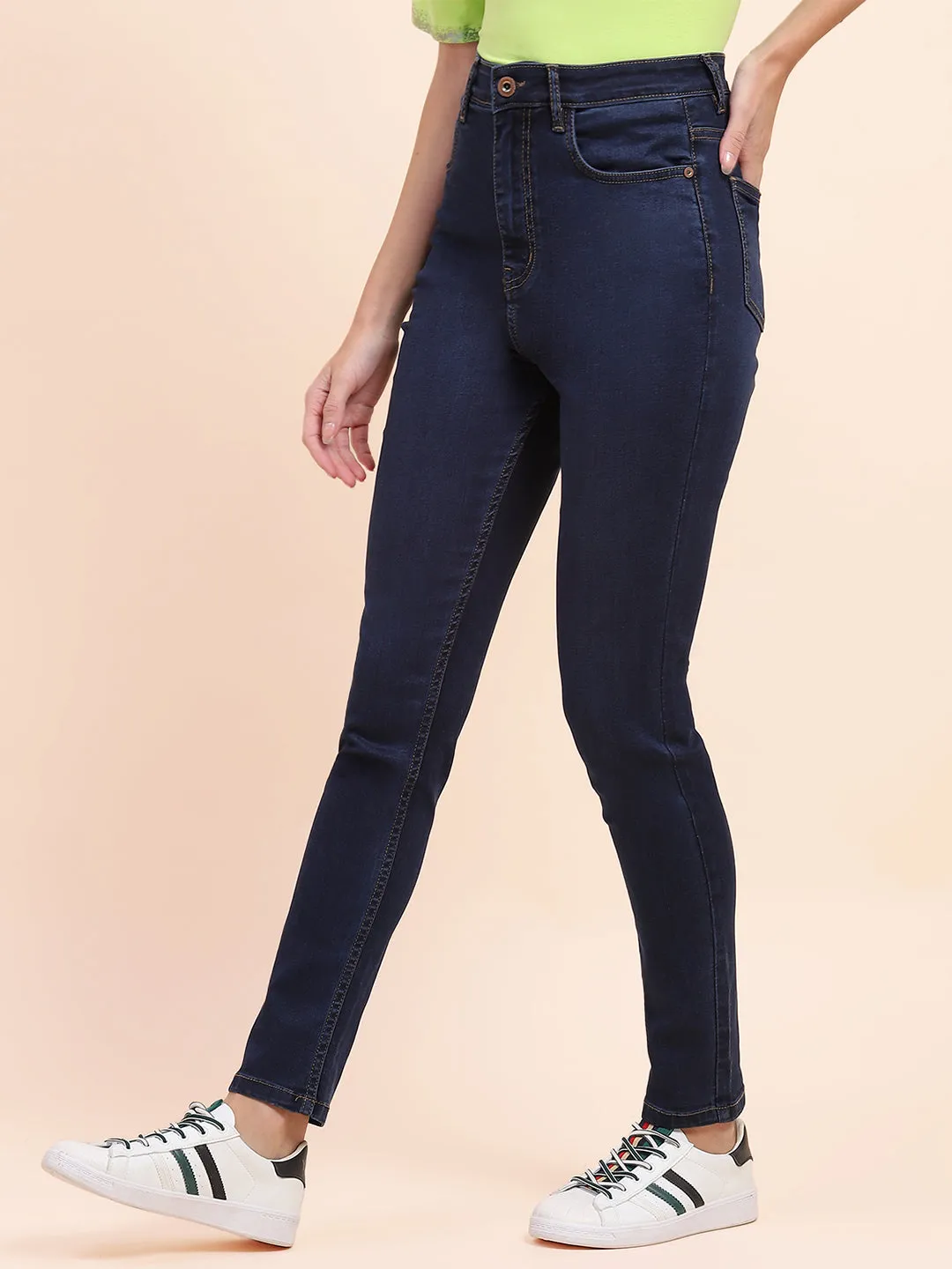 Camla Barcelona Solid Navy Blue Slim Fit Jeans