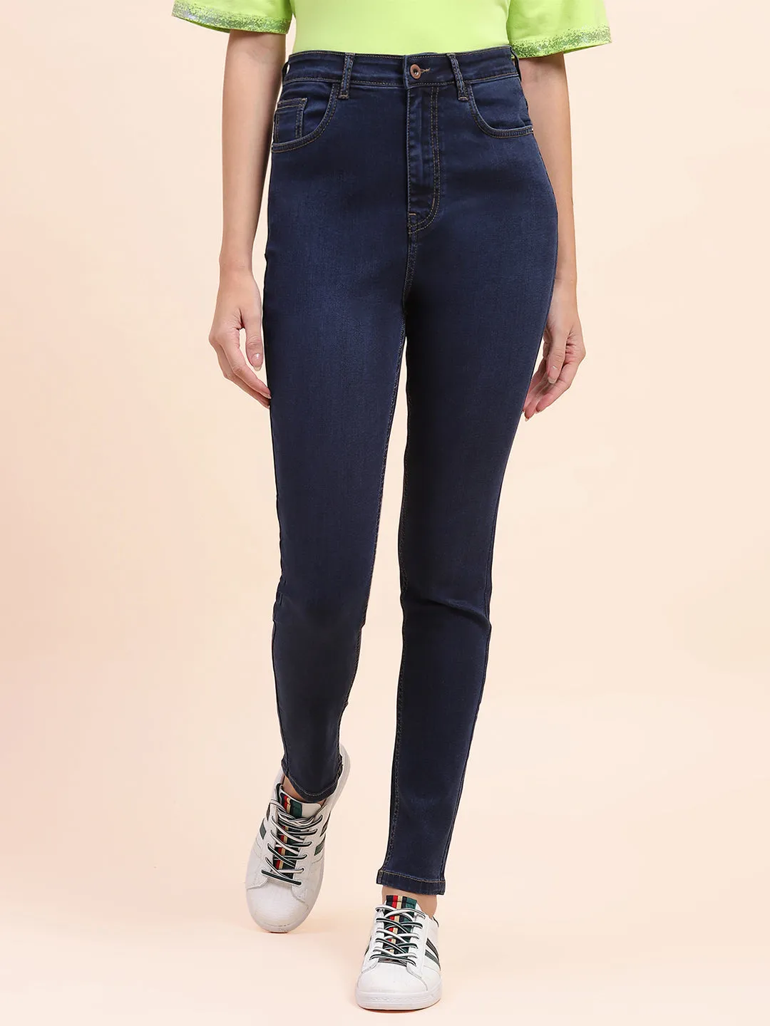 Camla Barcelona Solid Navy Blue Slim Fit Jeans