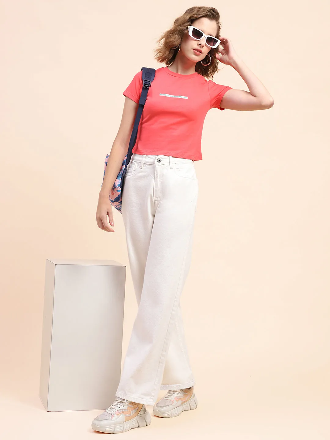 Camla Barcelona Solid White Wide Leg Jeans