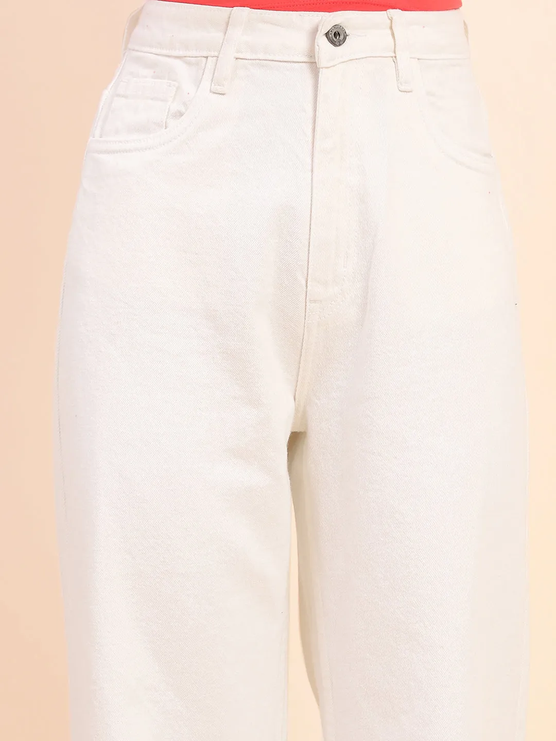 Camla Barcelona Solid White Wide Leg Jeans