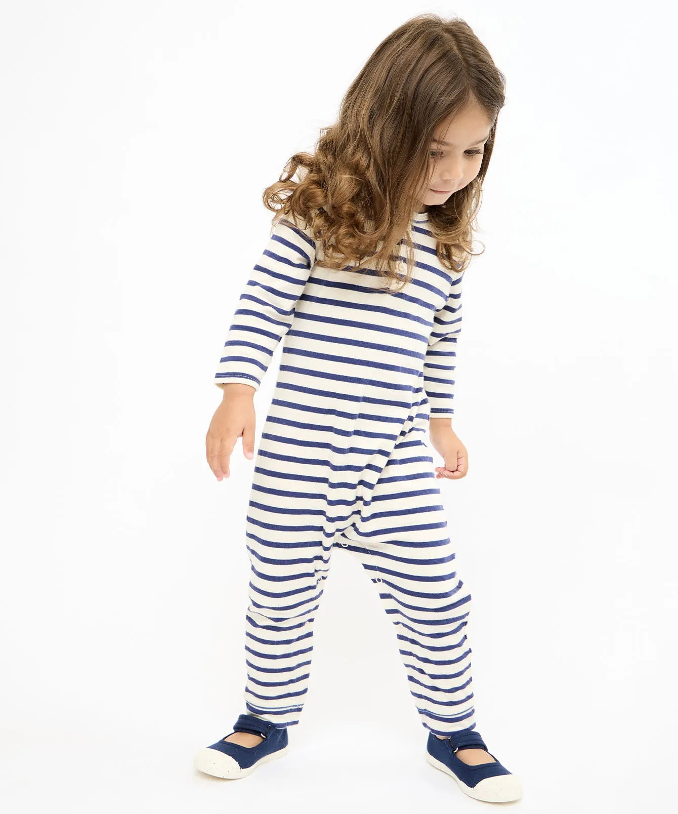 Campbell Romper, Navy Stripe