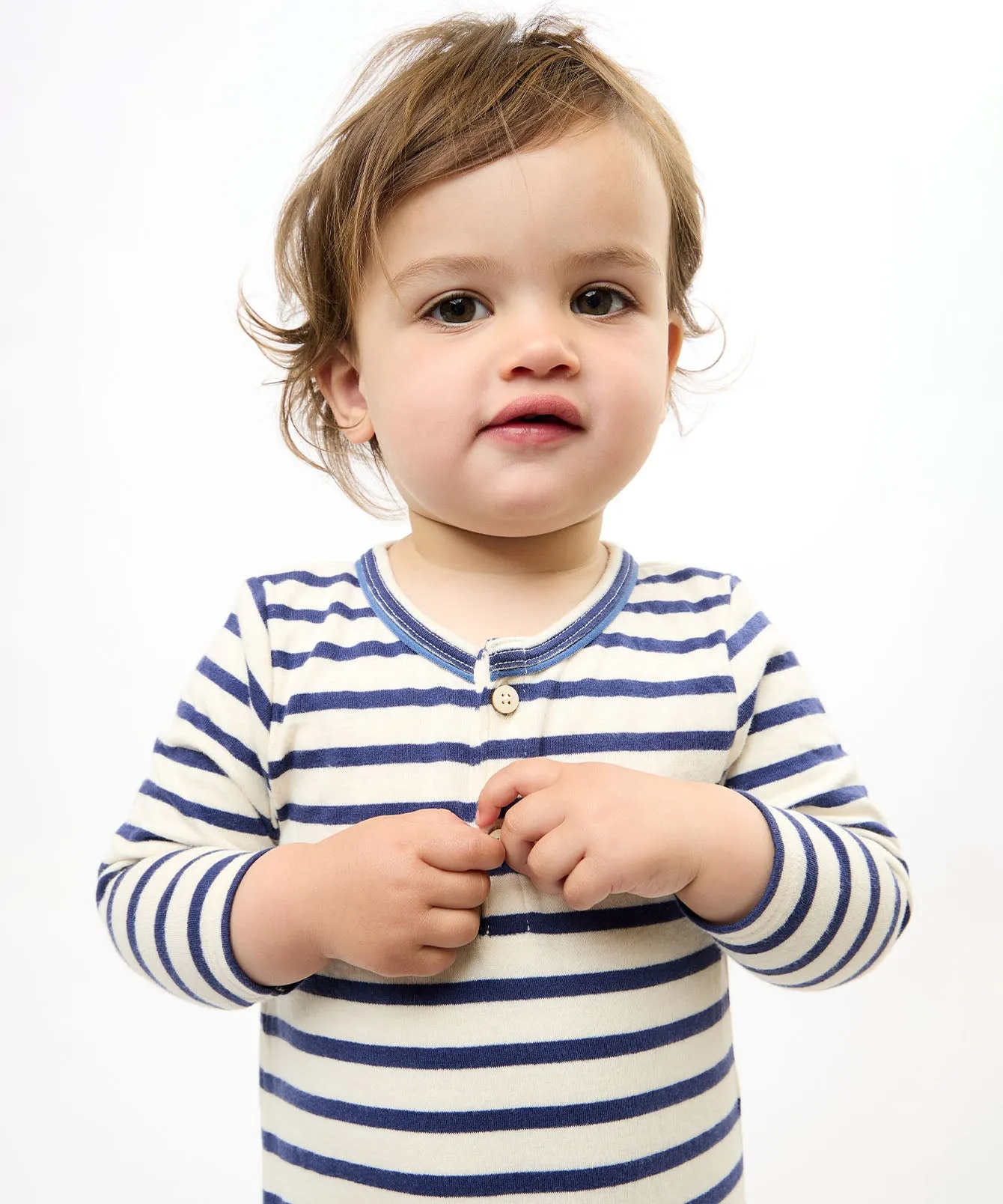 Campbell Romper, Navy Stripe