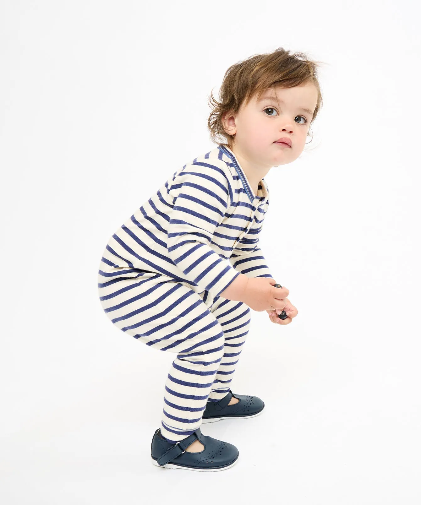 Campbell Romper, Navy Stripe