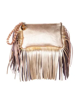 Capazonia Fidji Mini Fringe Clutch in Gold