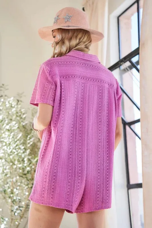 Carola Textured Cotton Knit Romper