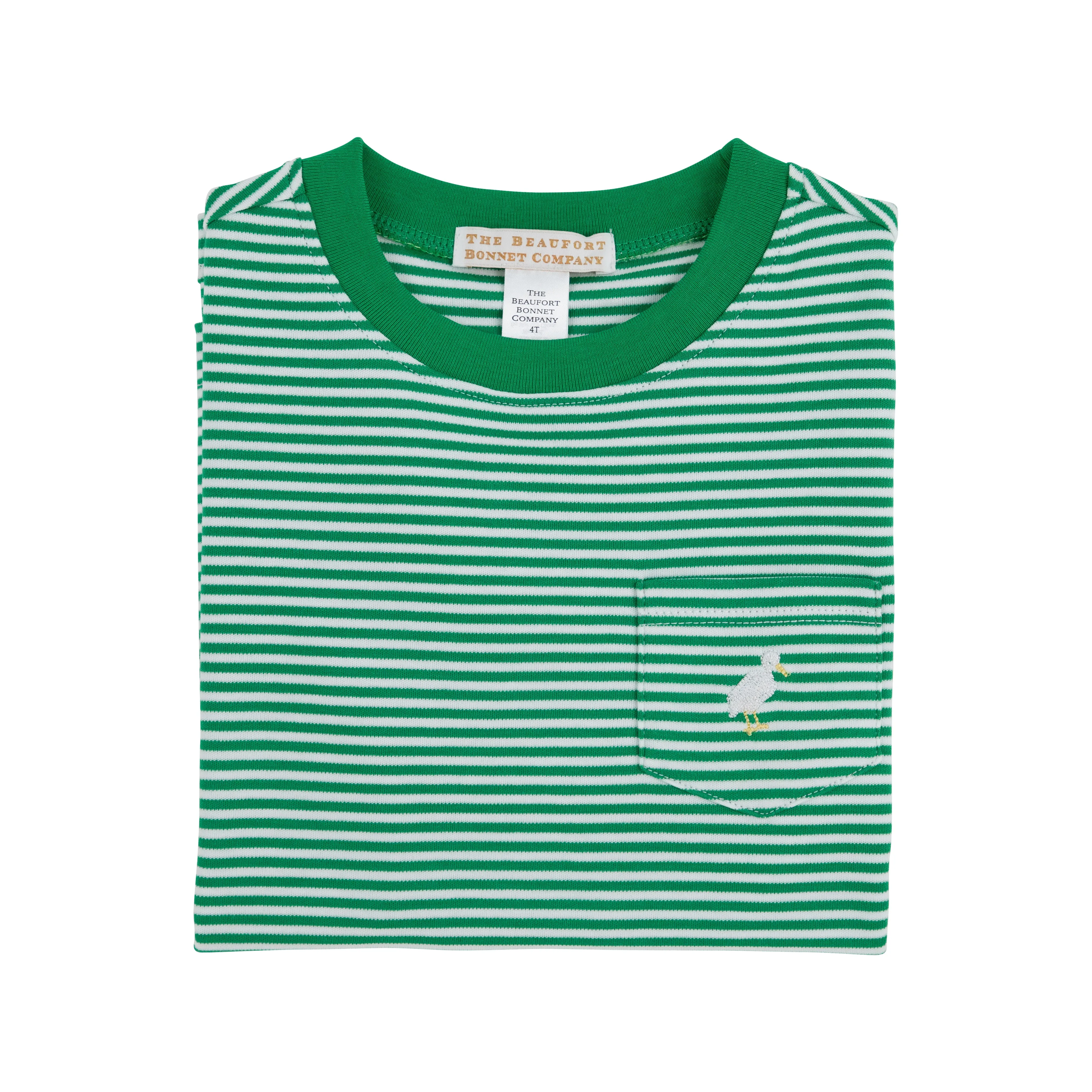 Carter Crewneck - Kiawah Kelly Green Stripe with Multicolor Stork