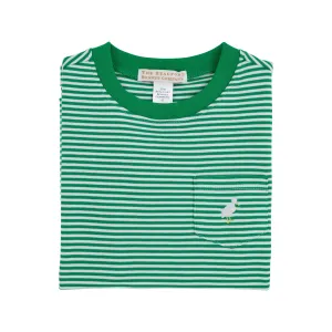 Carter Crewneck - Kiawah Kelly Green Stripe with Multicolor Stork