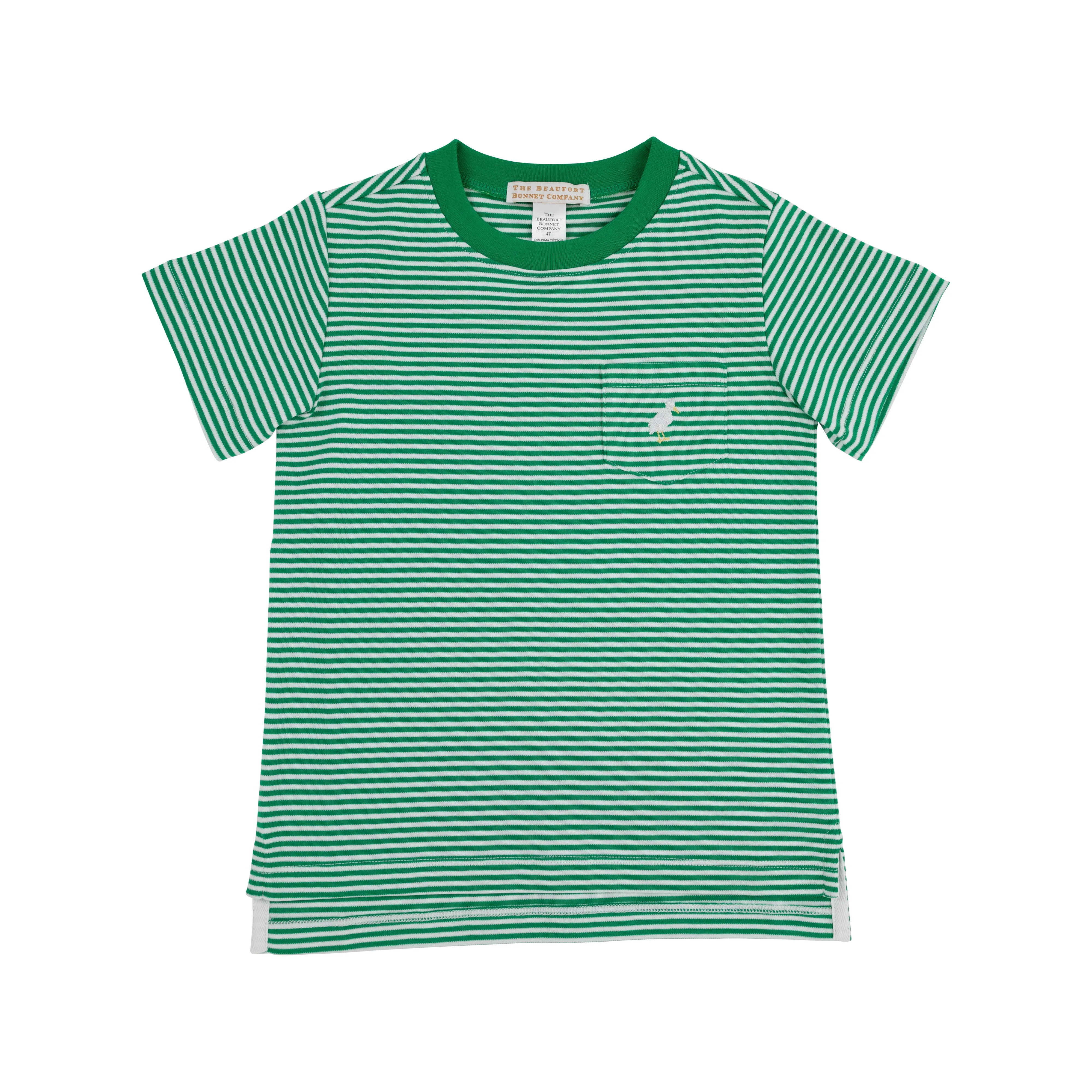 Carter Crewneck - Kiawah Kelly Green Stripe with Multicolor Stork