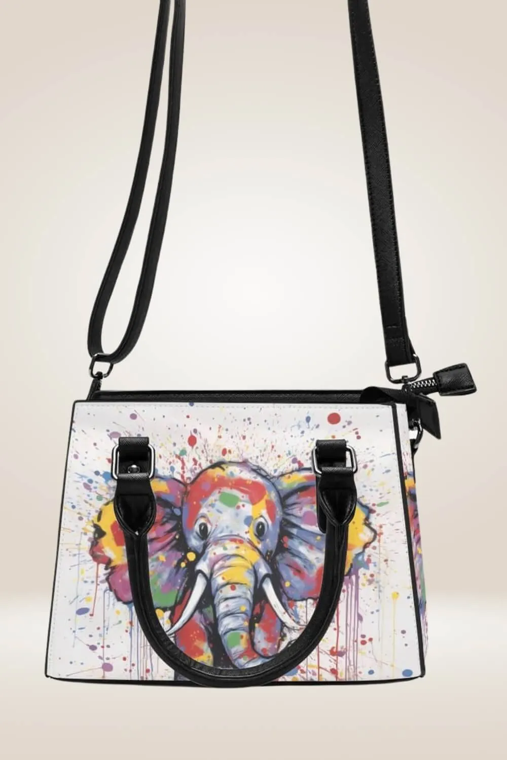 Cartoon Elephant White Satchel Bag
