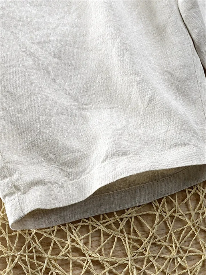 Casual Men's Solid Color Linen Shorts