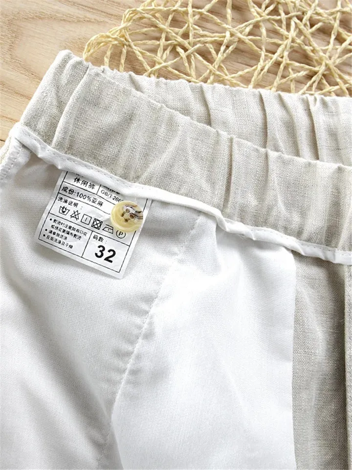 Casual Men's Solid Color Linen Shorts