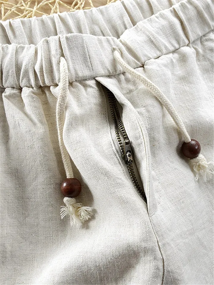 Casual Men's Solid Color Linen Shorts