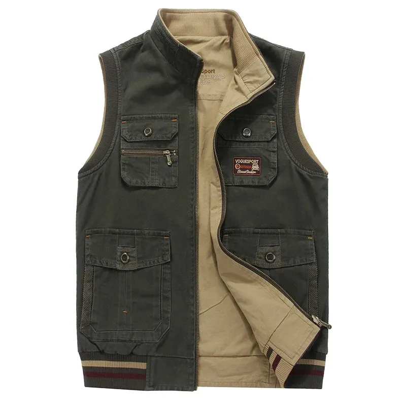 Casual Tactical Photographer Vest for Men – Cotton Sleeveless Multi-Pocket Waistcoat, Plus Size 8XL C25