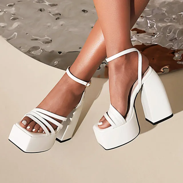 Casual White Open Toe Ankle Strap Ladies Sandals